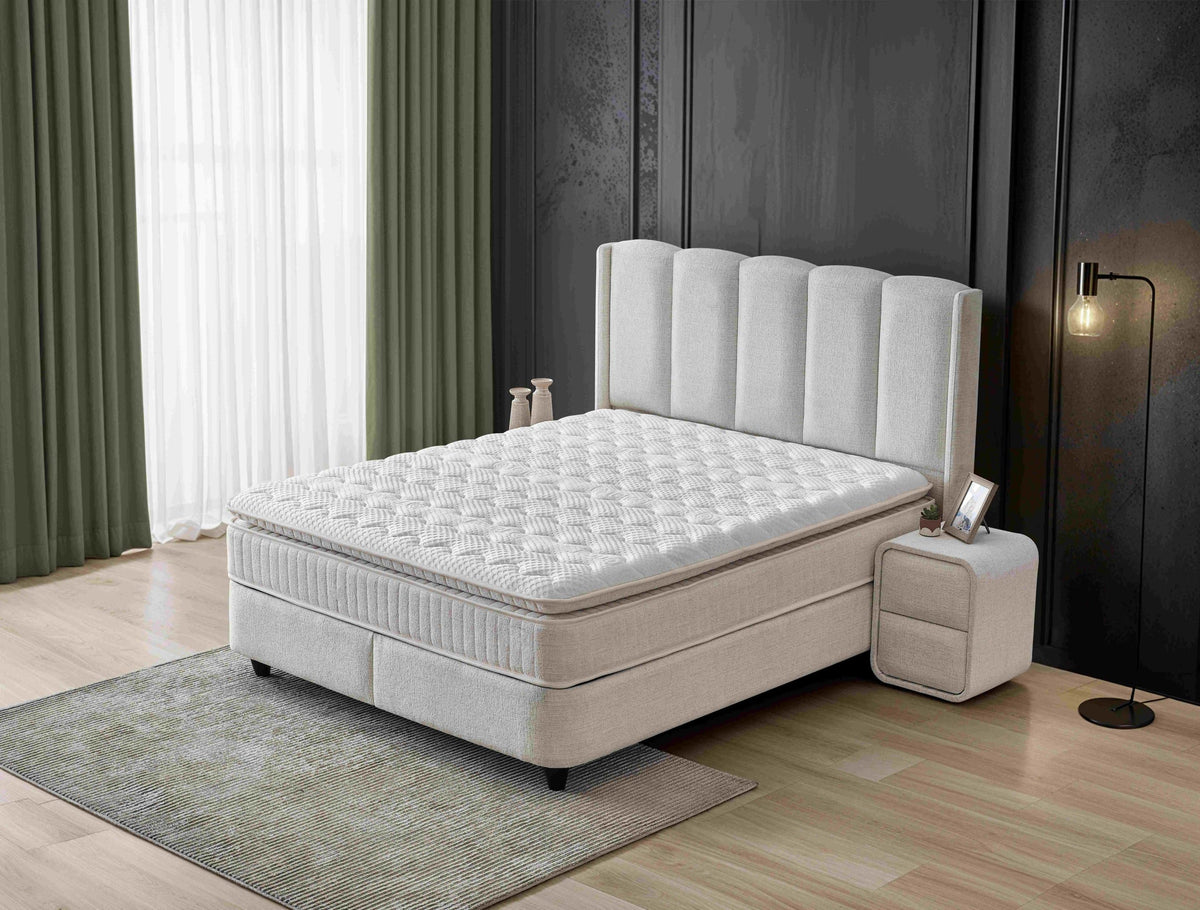 Pat Boxspring MAGNUM cu ladă de depozitare, structură metalică, saltea premium cu topper integrat
