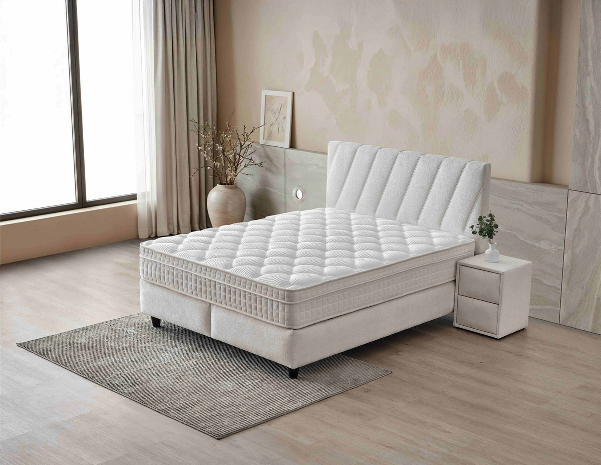 Pat Boxspring SIESTA cu ladă de depozitare, structură metalică, saltea premium cu topper integrat