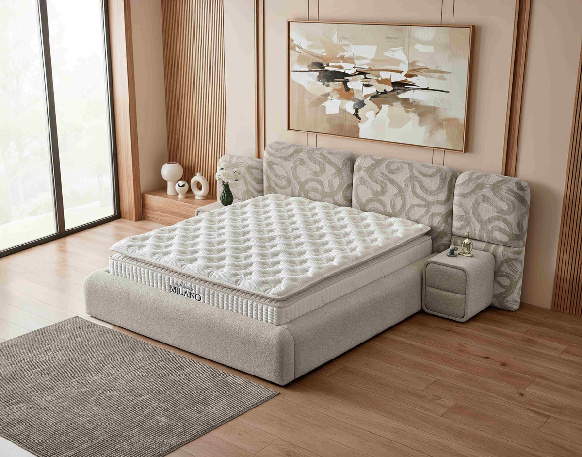 Pat Boxspring MILANO cu ladă de depozitare, structură metalică, saltea premium cu topper integrat