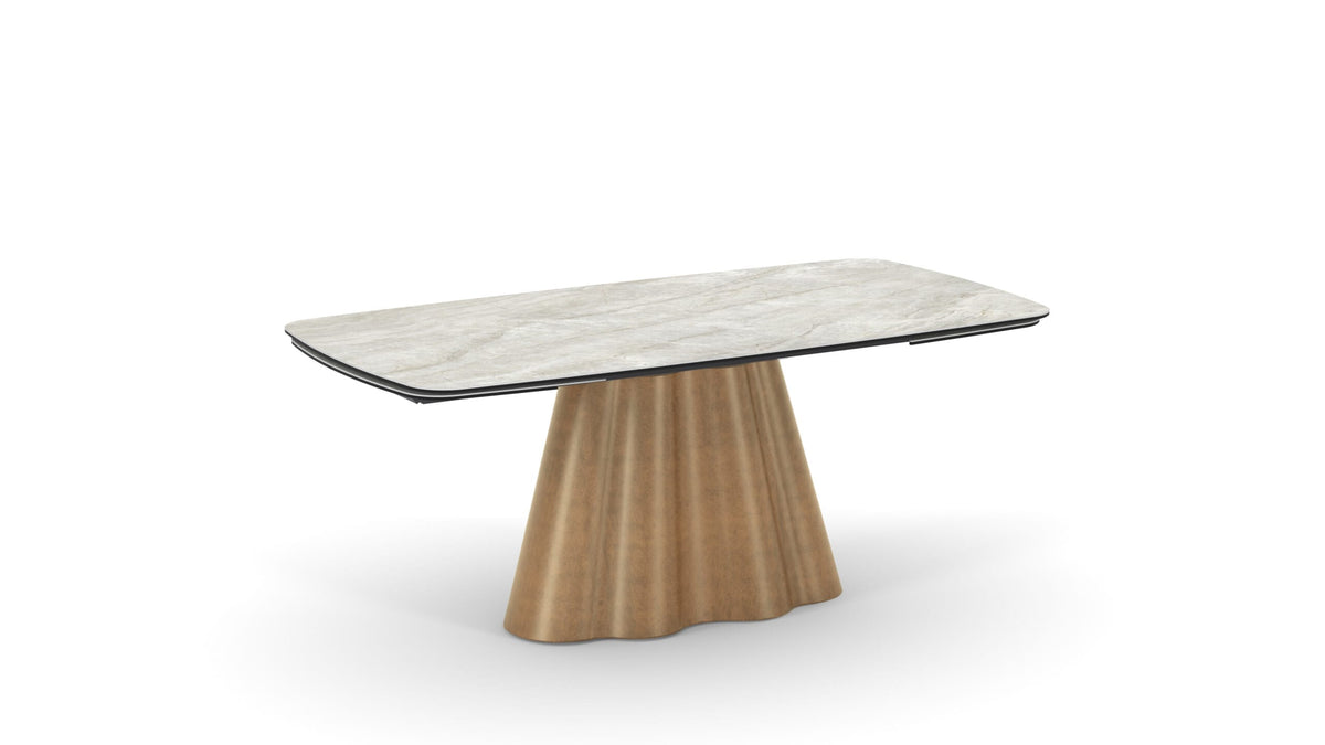 Masă dining extensibilă BELLAGIO 180-260 cm lungime, blat ceramică, finisaj marmură, bază metalică