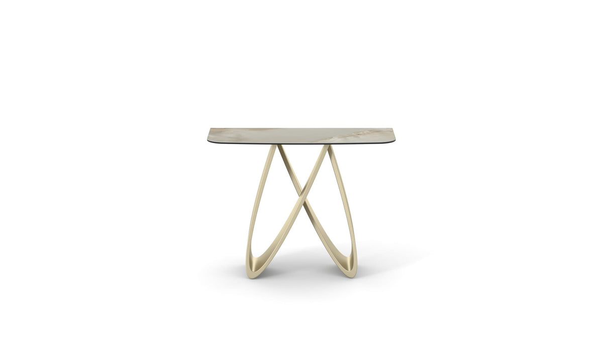 Consolă FIRENZE 100 cm lungime, blat ceramic, finisaj marmură, bază metalică aurie