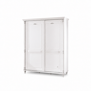 Dulap BELLE 140 cm lățime, 2 uși glisante, finisaj alb antique, accente patinate, bară haine