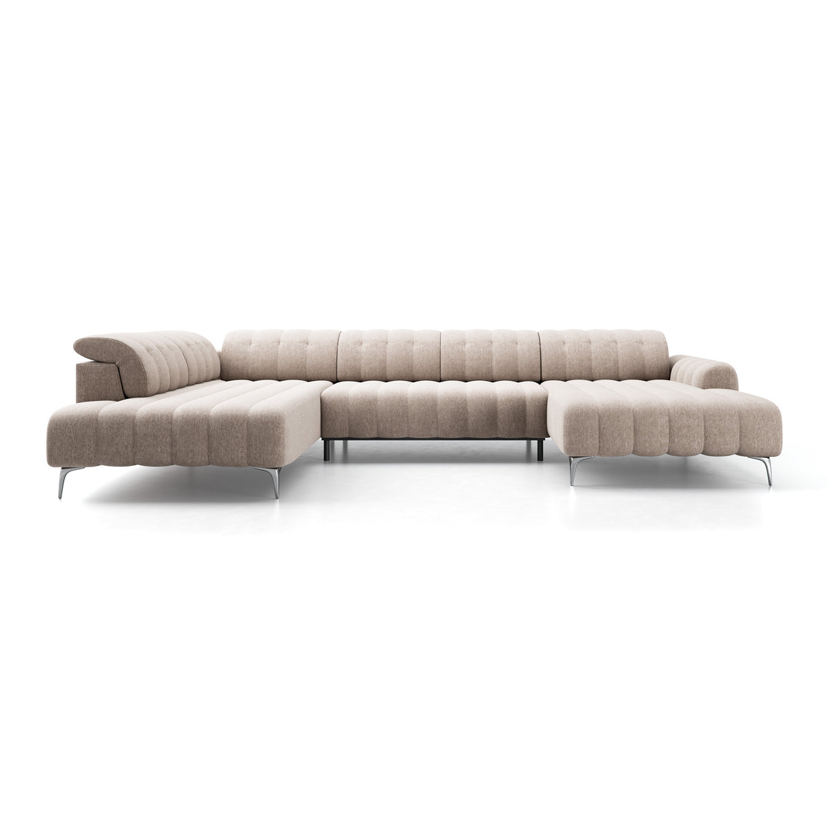 Colțar extensibil electric PORTOFINO 375 cm lungime, tetiere reglabile, formă "U", bej deschis