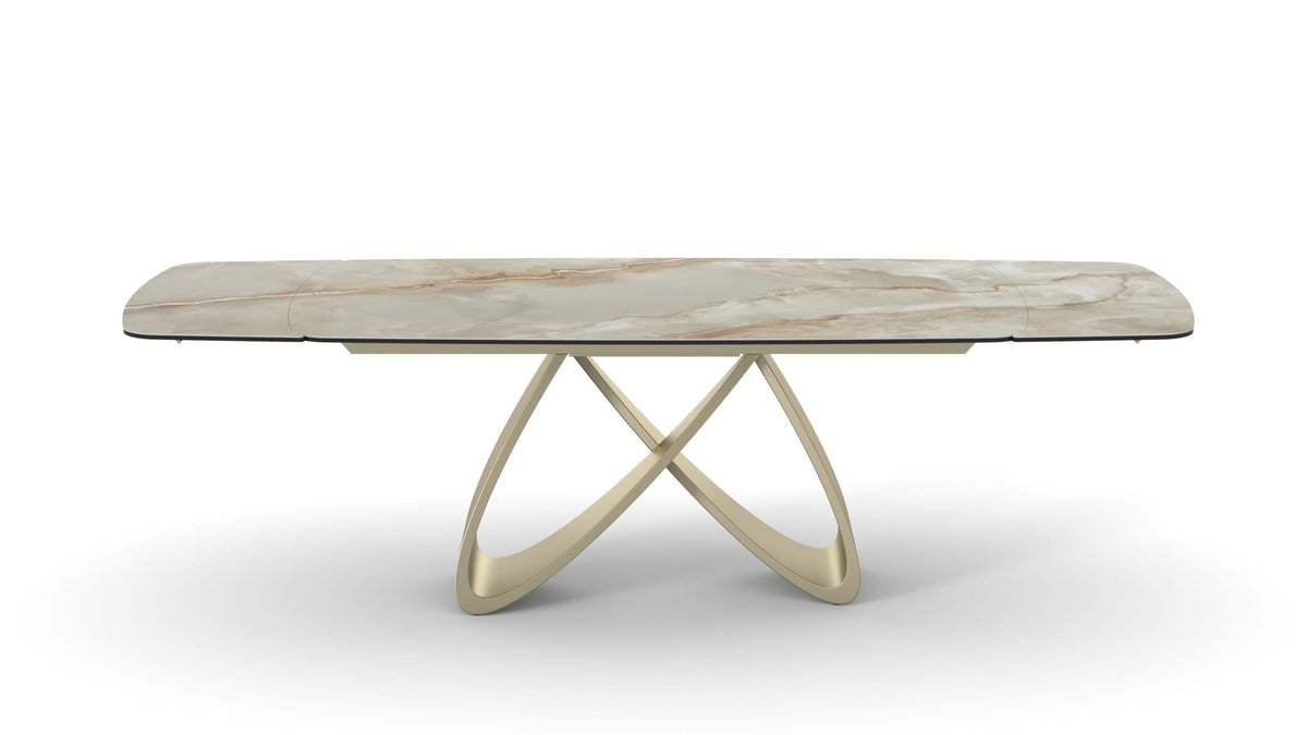 Masă dining extensibilă FIRENZE 180–260 cm lungime, blat ceramică, finisaj marmură, bază metalică