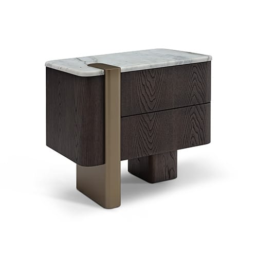 Consolă TRIADA 55 cm lungime, blat marmură albă, furnir ulm gri închis, accente metalice