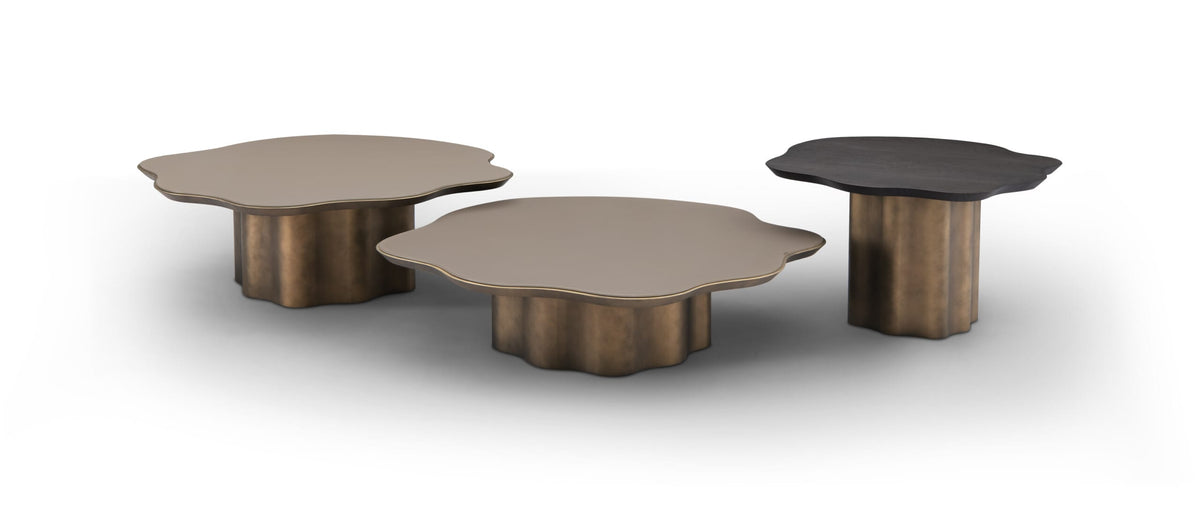 Măsuță cafea CALYX 116 cm, MDF, sticlă securizată, nuanța brass