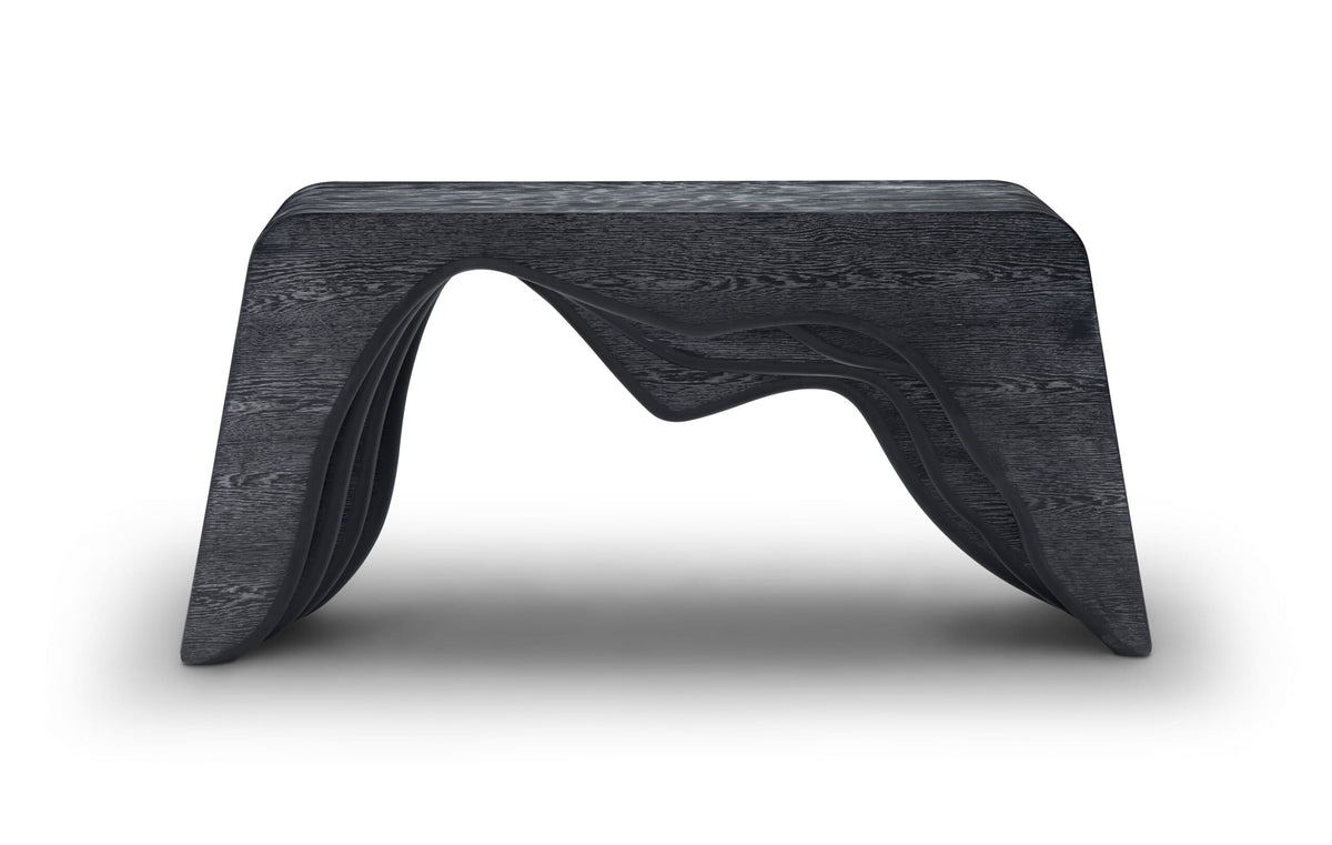 Consolă ALPINA NOIR 158 cm lungime, lemn masiv, furnir stejar gri