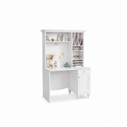 Birou AMELIE 106 cm lățime, etajeră, dulap lateral, finisaj alb mat, spații depozitare