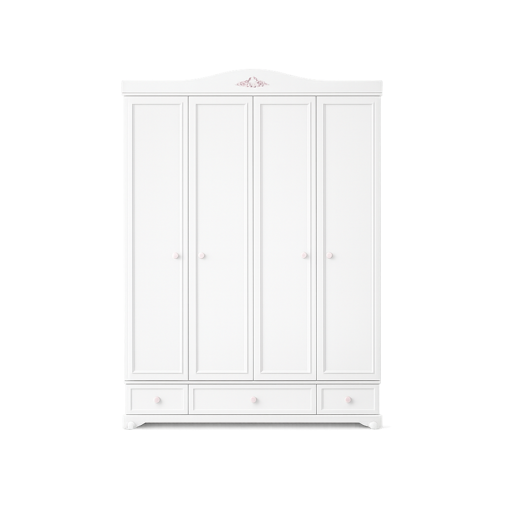 Dulap BUTTERFLY 202 cm lungime, 4 uși batante, finisaj alb satinat