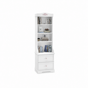 Bibliotecă BUTTERFLY 54 cm lățime, finisaj alb soft-mat, 2 sertare, rafturi deschise