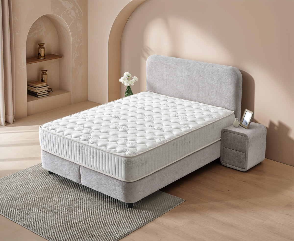 Pat Boxspring COMO PRO cu ladă de depozitare, structură metalică, saltea premium