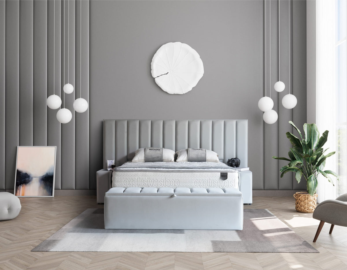 Pat Boxspring DIAMOND XL cu ladă de depozitare, structură metalică, saltea premium