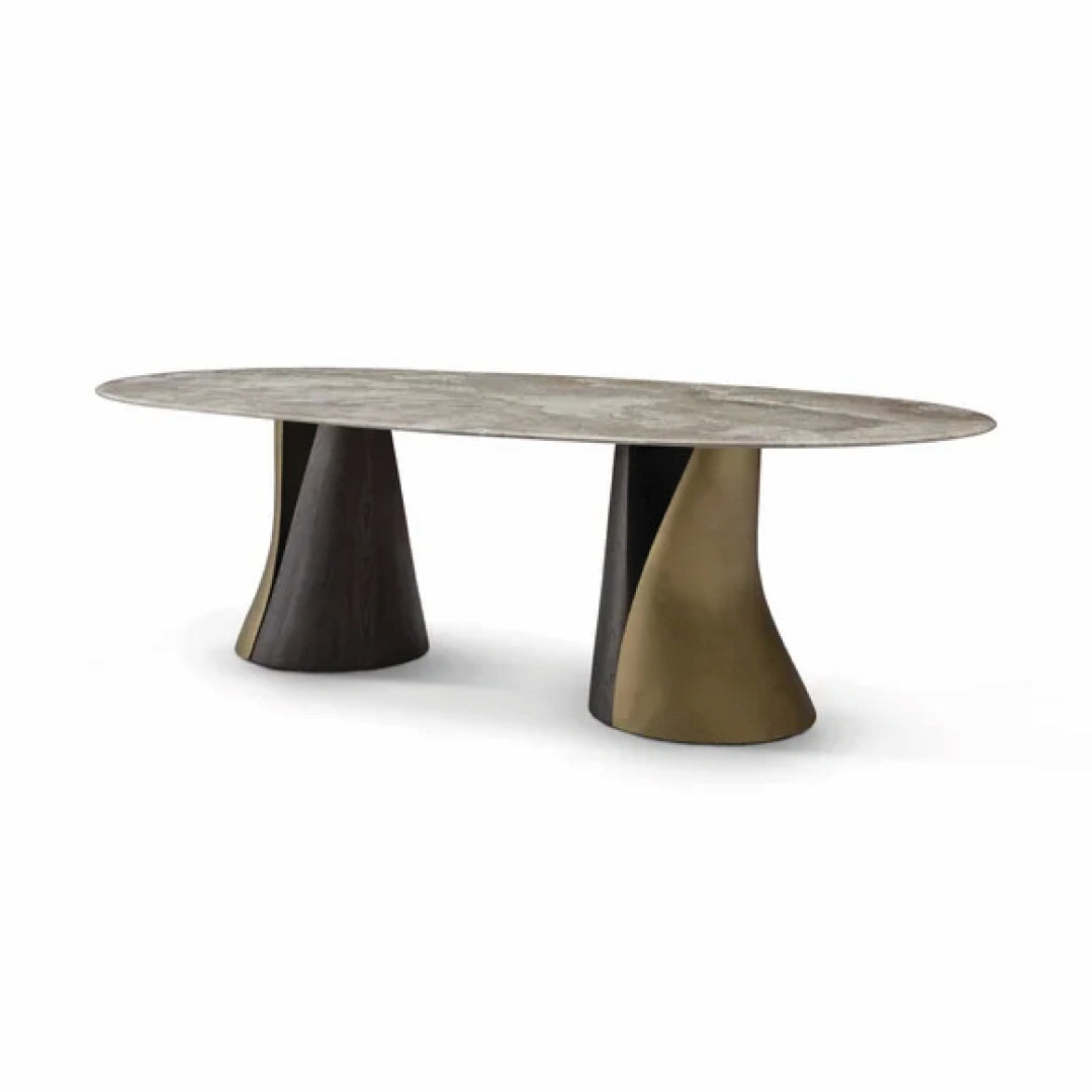 Masă dining fixă DUALIS 260 cm lungime, marmură Maple Brown, bază metal, fibră de sticlă