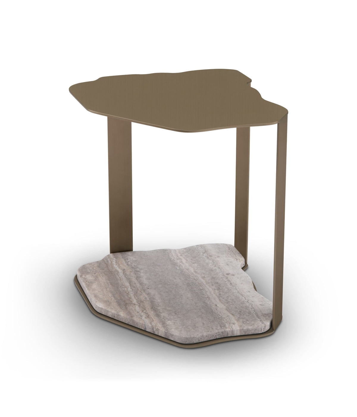 Măsuță cafea STRATO 46 cm lungime, structură metal finisat, bază din travertin gri