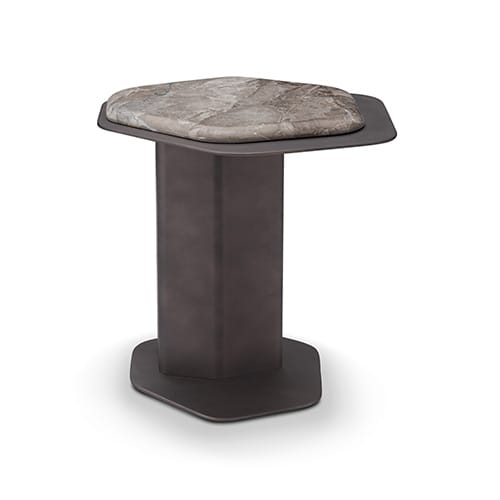 Măsuță cafea OBELIS 50 cm lățime, marmură Maple Brown, bază metalică finisată