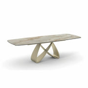 Masă dining extensibilă FIRENZE 180–260 cm lungime, blat ceramică, finisaj marmură, bază metalică