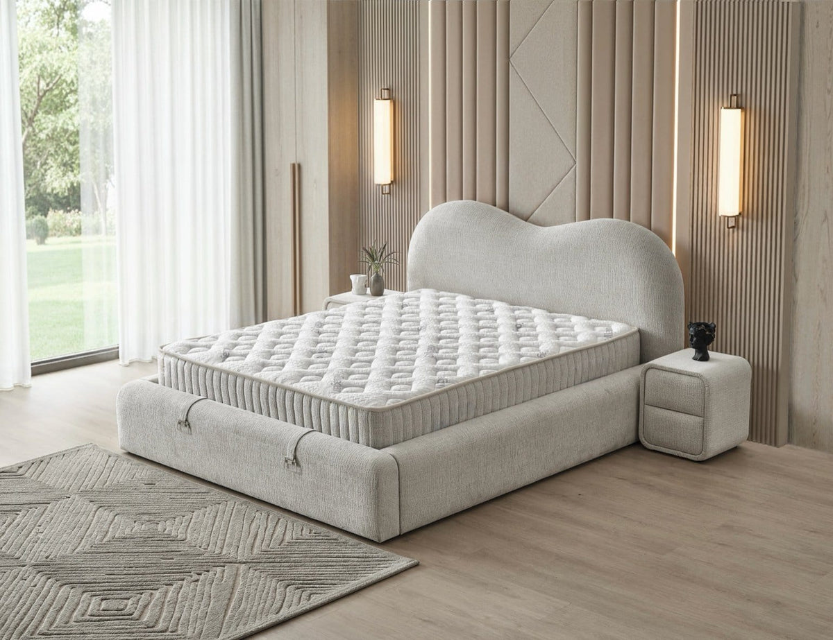 Pat Boxspring SERENITY cu ladă de depozitare, structură metalică, saltea premium