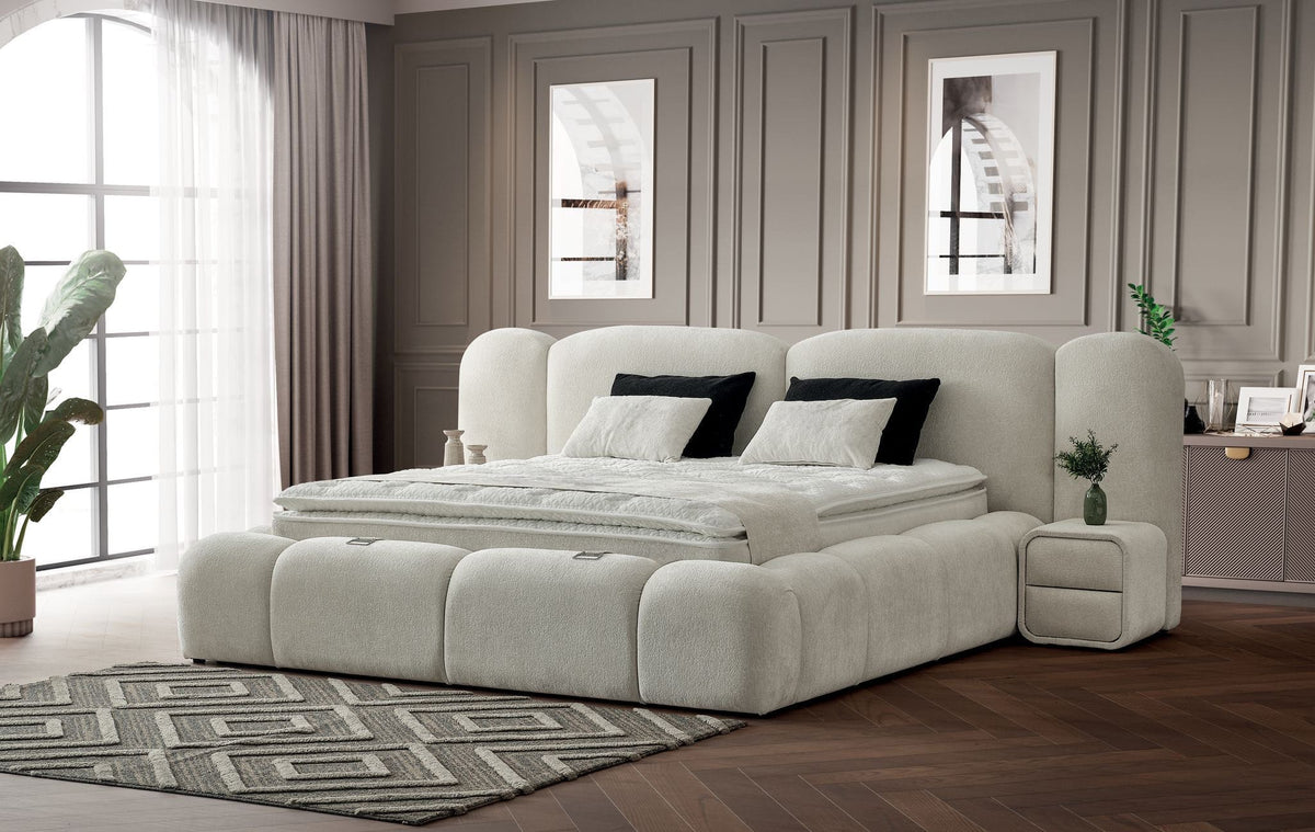 Pat Boxspring MERIVO cu ladă de depozitare, structură metalică, saltea premium cu topper integrat