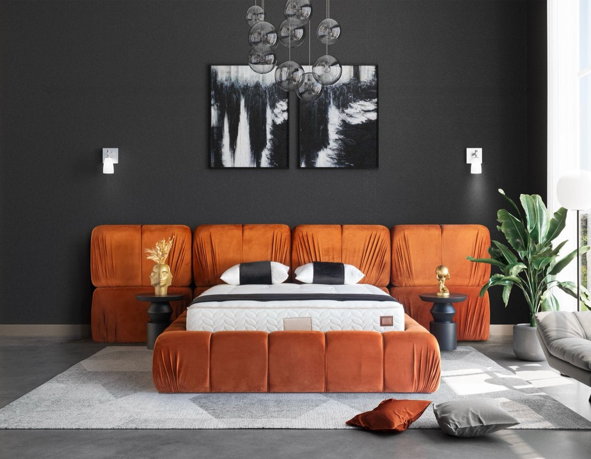 Pat Boxspring AVENTO cu ladă de depozitare, structură metalică, saltea premium, căpătâi modular