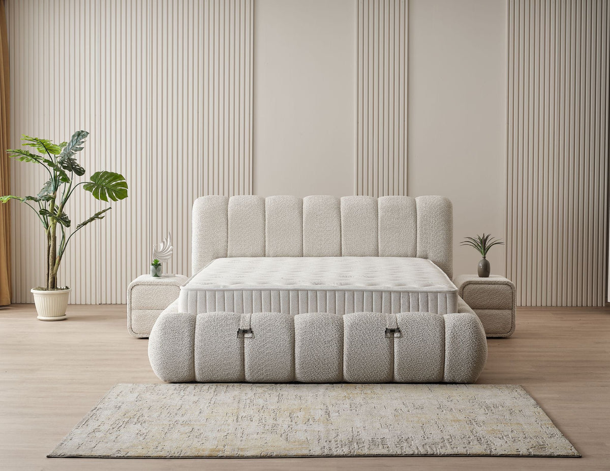 Pat Boxspring ZARO cu ladă de depozitare, structură metalică, saltea premium