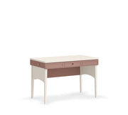 Birou PEARL 117 cm lungime, 3 sertare, organizator, etajeră, finisaj alb mat, roz pudră