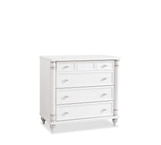 Comodă AMELIE 90 cm lungime, 4 sertare, finisaj alb antique, accente argintii