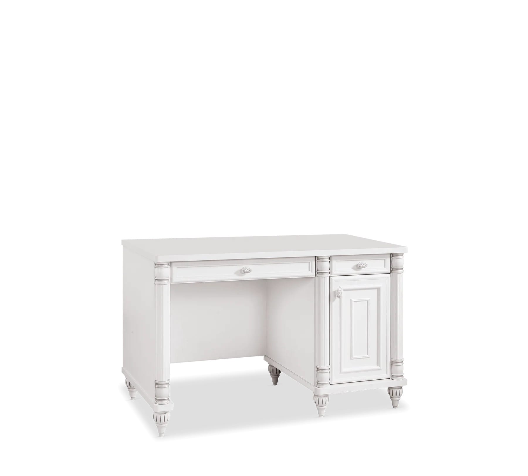 Birou BELLE 117 cm lungime, finisaj alb mat, 2 sertare, dulap lateral