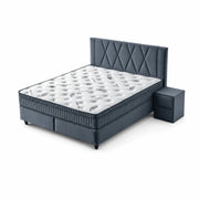 Pat Boxspring LOFT cu ladă de depozitare, structură metalică, saltea premium cu topper integrat