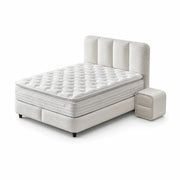 Pat Boxspring LONDON cu ladă de depozitare, structură metalică, saltea premium cu topper integrat