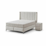 Pat Boxspring LOUVRE cu ladă de depozitare, structură metalică, saltea premium, LED-uri incorporate