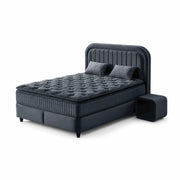 Pat Boxspring MADRID cu ladă de depozitare, structură metalică, saltea premium cu topper integrat