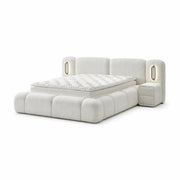 Pat Boxspring MERIVO PRO cu ladă de depozitare, structură metalică, saltea premium cu topper integrat, LED-uri incorporate