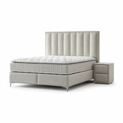 Pat Boxspring MINI STARLIGHT cu ladă de depozitare, structură metalică, saltea premium cu topper integrat, LED-uri incorporate