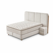 Pat Boxspring MONACO cu ladă de depozitare, structură metalică, saltea premium cu topper integrat