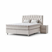 Pat Boxspring MONZA cu ladă de depozitare, structură metalică, saltea premium cu topper integrat