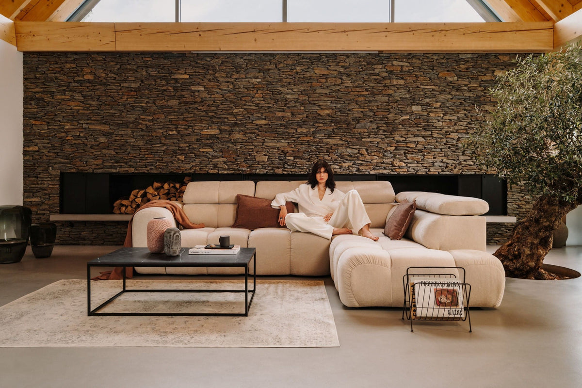 Colțar modular AVENTO 291 cm lungime, in "L", extensie electrică, tetiere reglabile, material impermeabil