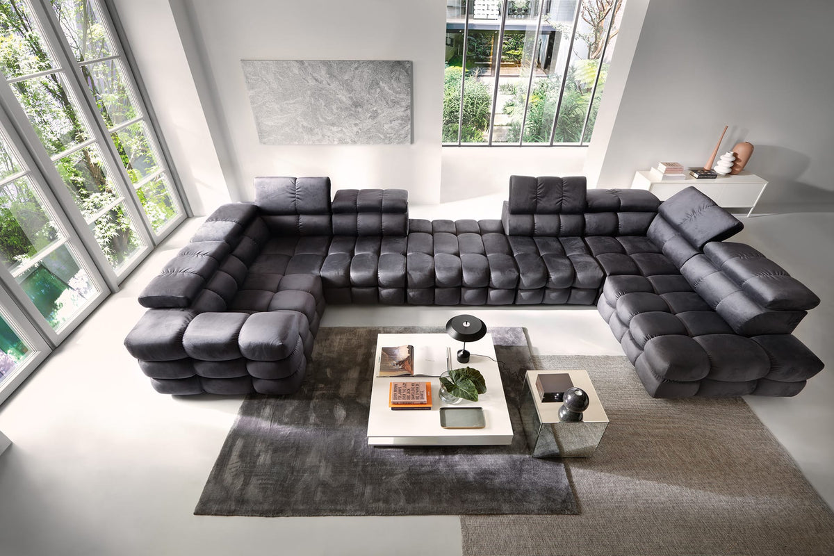 Colțar modular CAPRI, 479 cm lungime, formă „U”, configurabil, tetierele reglabile