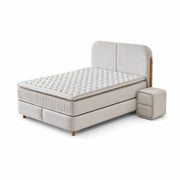 Pat Boxspring PORTO cu ladă de depozitare, structură metalică, saltea premium cu topper integrat