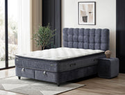 Pat Boxspring ROYAL cu ladă de depozitare, structură metalică, saltea premium cu topper integrat