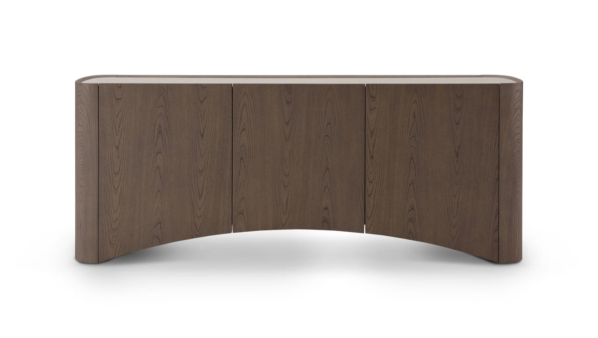 Comodă ELARA 200 cm lungime, blat ceramic, corp furnir lemn, front curbat