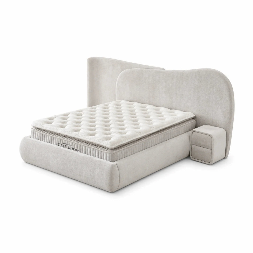 Pat Boxspring SALVADOR cu ladă de depozitare, structură metalică, saltea premium cu topper integrat