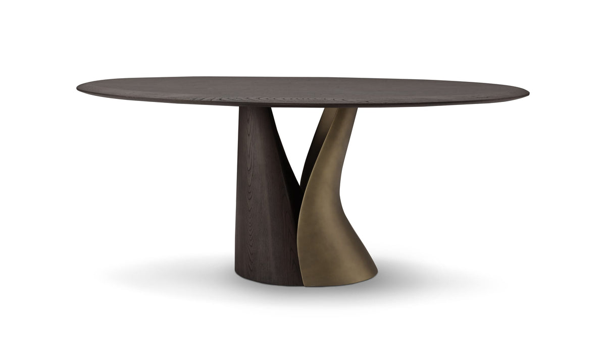 Masă dining fixă DUALIS 180 cm lungime, blat lemn masiv, bază metal, fibră de sticlă