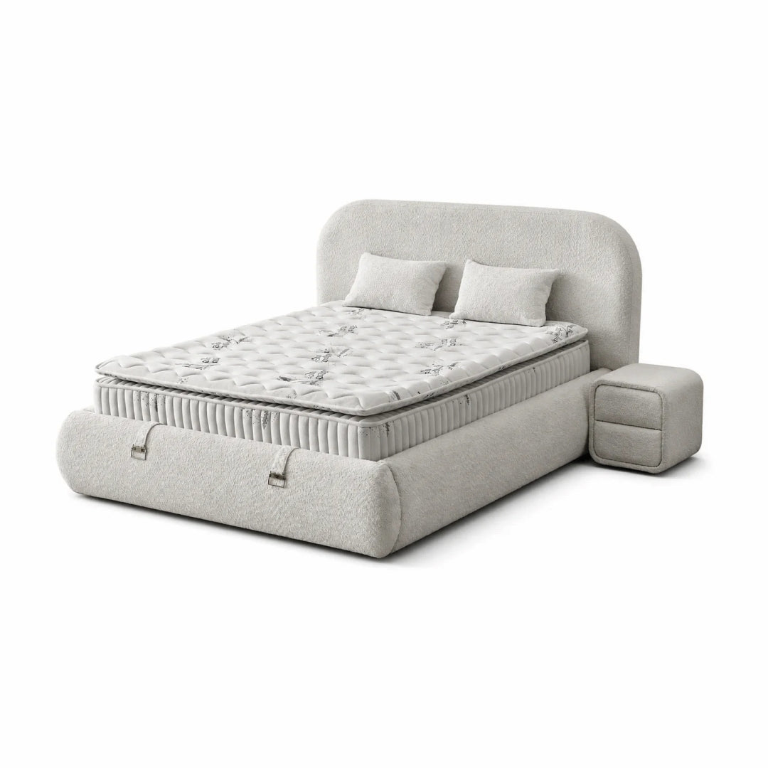 Pat Boxspring THALUMA cu ladă de depozitare, structură metalică, saltea premium cu topper integrat