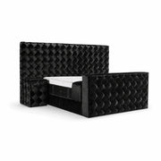 Pat Boxspring TWELL cu ladă de depozitare, spațiu integrare TV, structură metalică, saltea premium