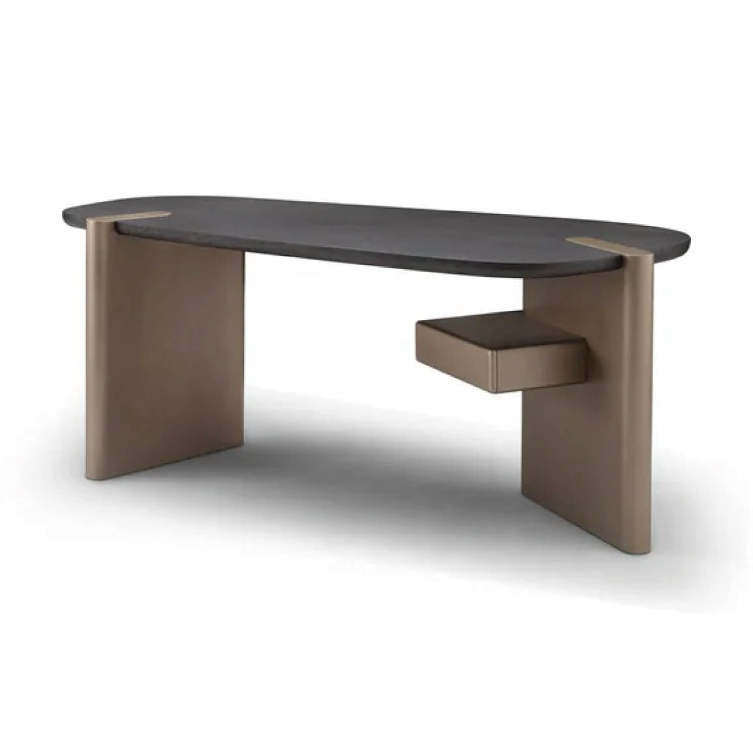 Masă dining fixa URBANICO 183 cm lungime, blat furnir de ulm, structură lemn masiv