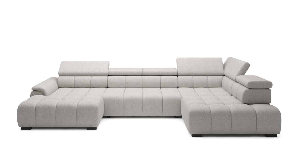Colțar extensibil electric ALVIN, 393 cm lungime, formă „U”, tetiere reglabile, configurabil