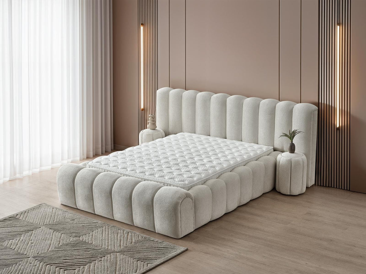Pat Boxspring CARLA cu ladă de depozitare, structură metalică, saltea premium
