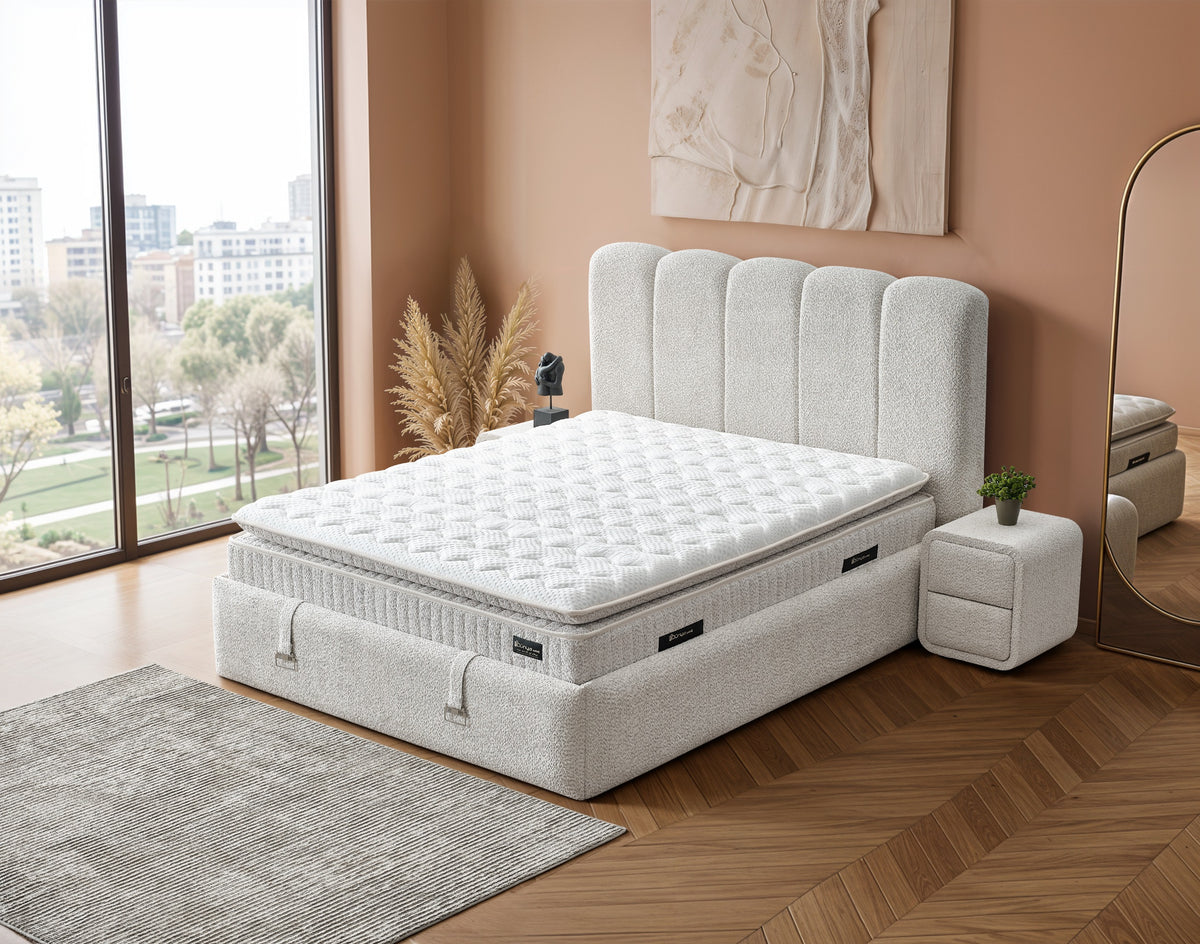 Pat Boxspring KOTOR cu ladă de depozitare, structură metalică, saltea premium