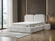 Pat Boxspring BUDVA cu ladă de depozitare, structură metalică, saltea premium cu topper integrat