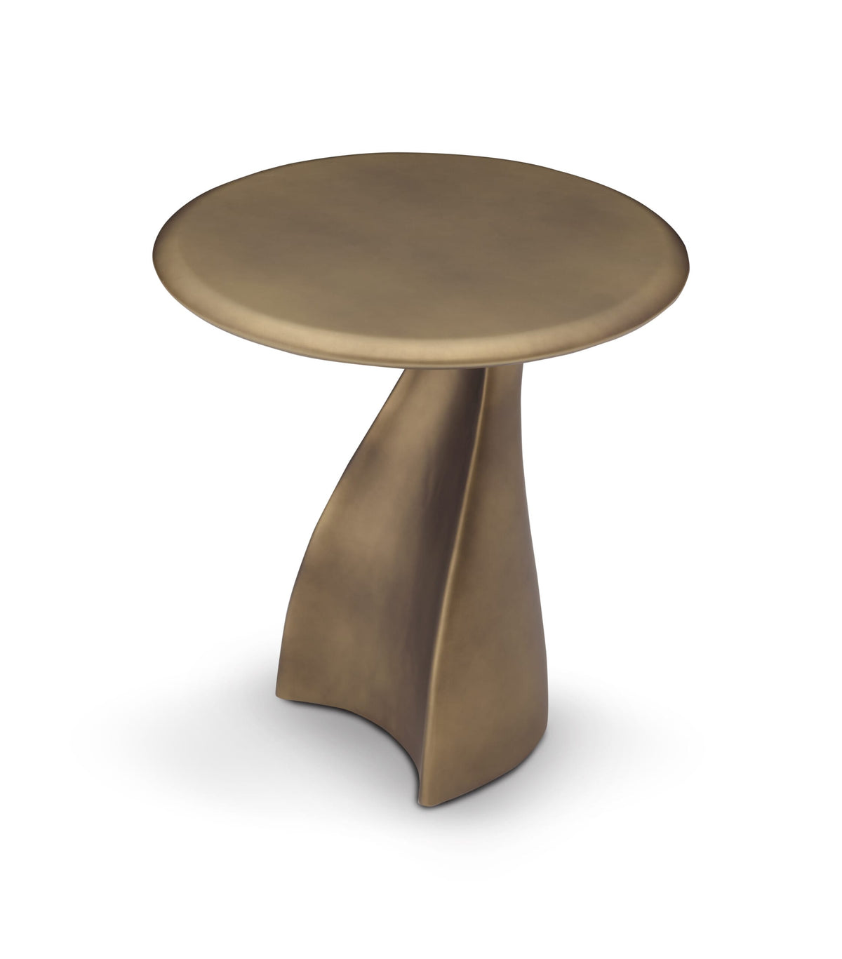 Măsuță cafea FLUX 55 cm diametru, finisaj brass, structura fibră de sticlă, lemn masiv